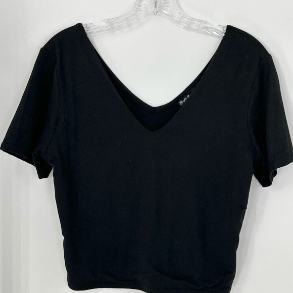Set of Brit & Bri Women Size L One Black & One Pink Neck Crop Top Short Sleeves - Picture 12 of 14
